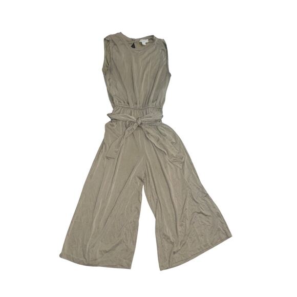 Charlie Paige Sleeveless Olive Belted Jumpsuit Jumper Medium Cropped Wide Leg - Picture 1 of 4